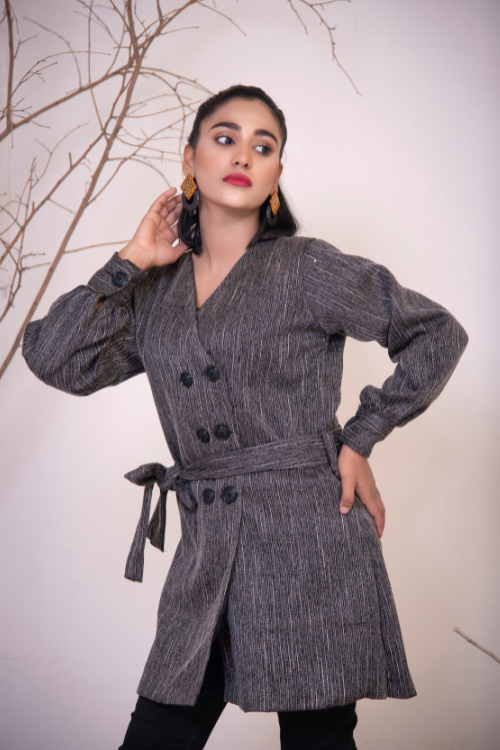 CHARCOAL WRAP COAT (GREY)