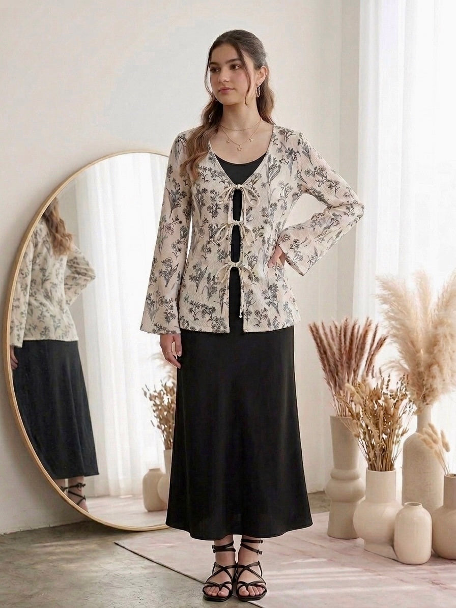 Wildflower Tie-front Cardigan Set