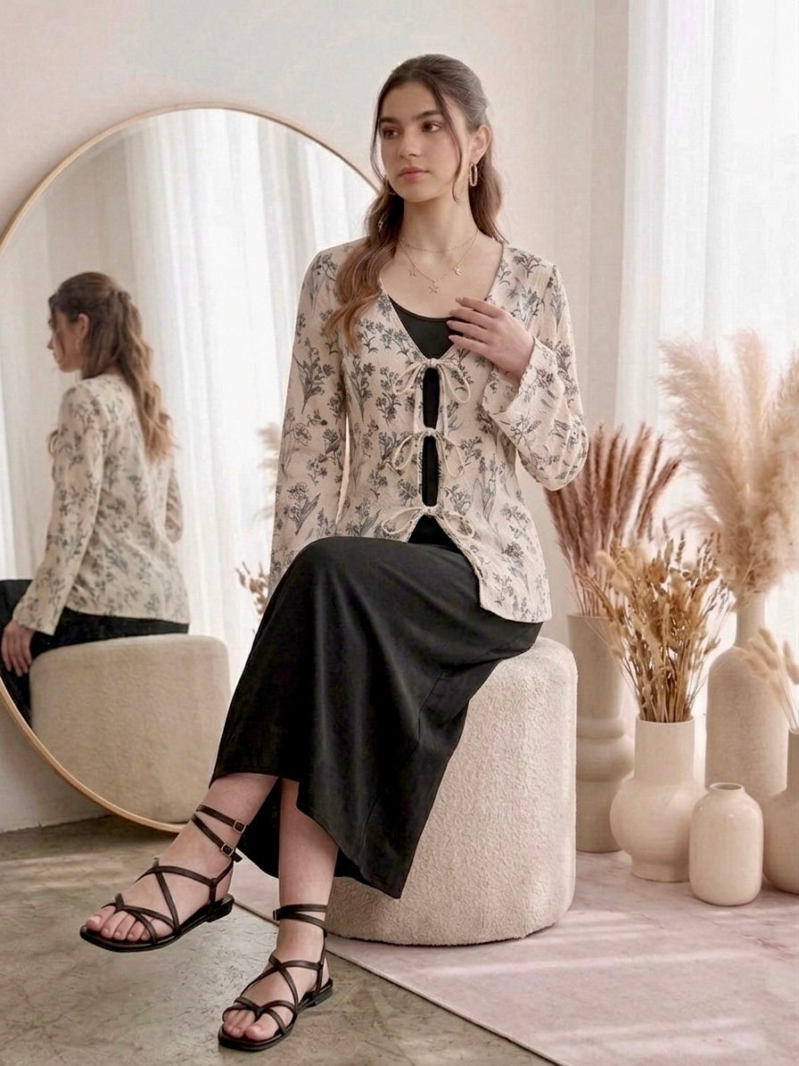 Wildflower Tie-front Cardigan Set